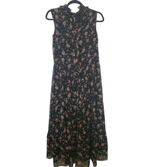 Rebecca Minkoff | Y2K Cottagecore Floral Hi-low Midi Dress  Black XS Fairy - Picture 2 of 13